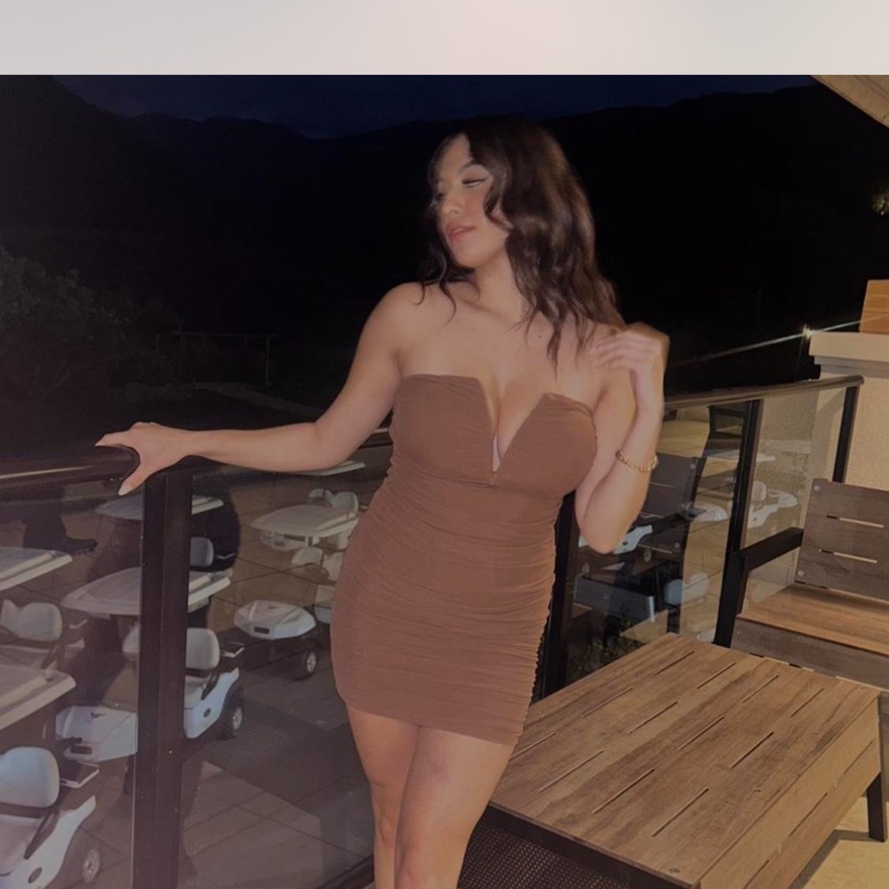 Elegant Brown Strapless Dress